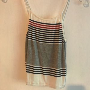 Blue, red, white & grey stripe crop top